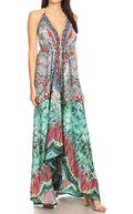 Sakkas Lizi Womens Maxi High-low Halter Handkerchief Long Dress Beach Party#color_FOM223-Multi