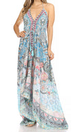 Sakkas Lizi Womens Maxi High-low Halter Handkerchief Long Dress Beach Party#color_FOM270-Multi