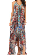 Sakkas Lizi Womens Maxi High-low Halter Handkerchief Long Dress Beach Party#color_FOM313-Multi
