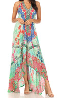 Sakkas Lizi Womens Maxi High-low Halter Handkerchief Long Dress Beach Party#color_FOM319-Multi
