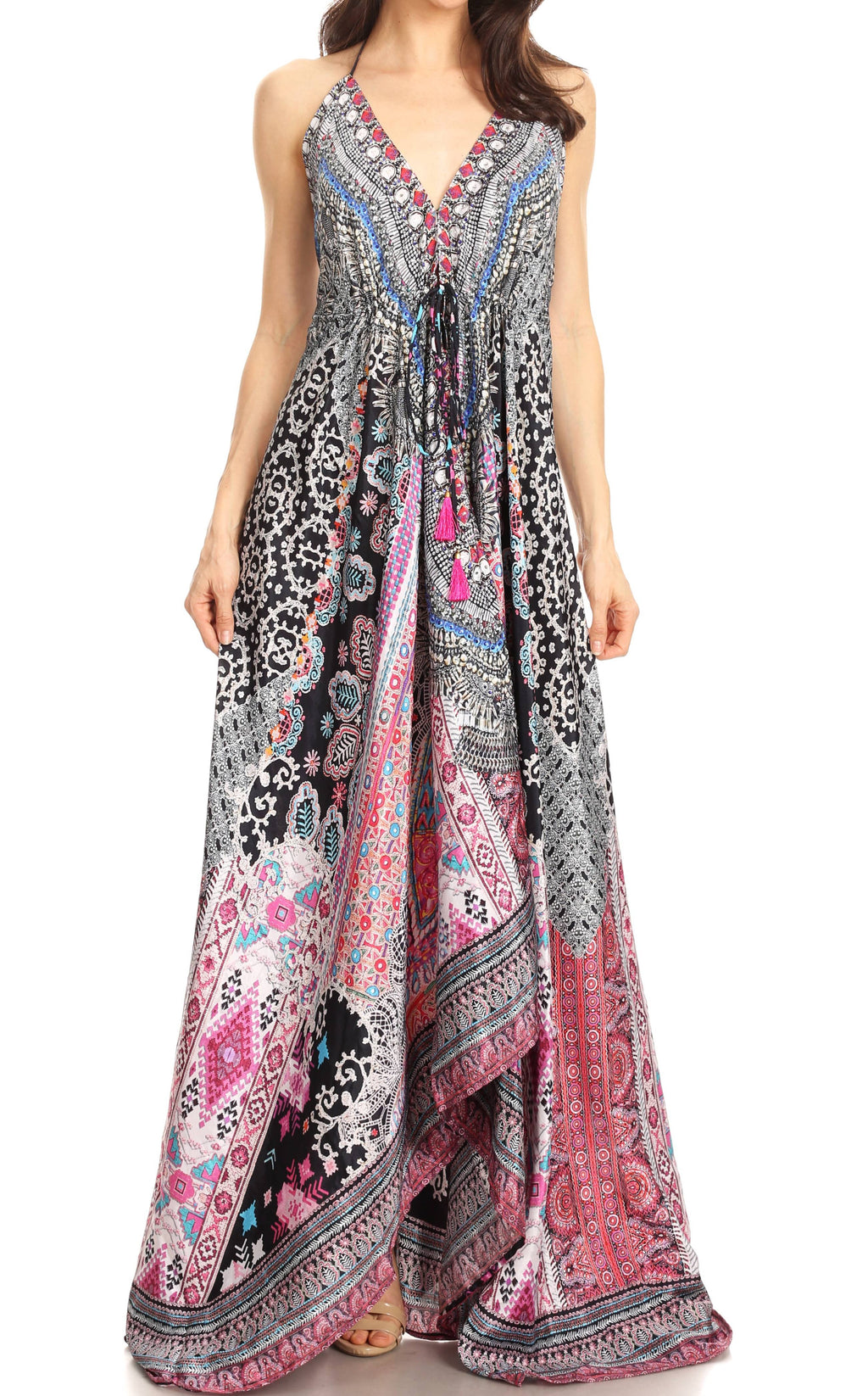 Sakkas Lizi Womens Maxi High-low Halter Handkerchief Long Dress Beach