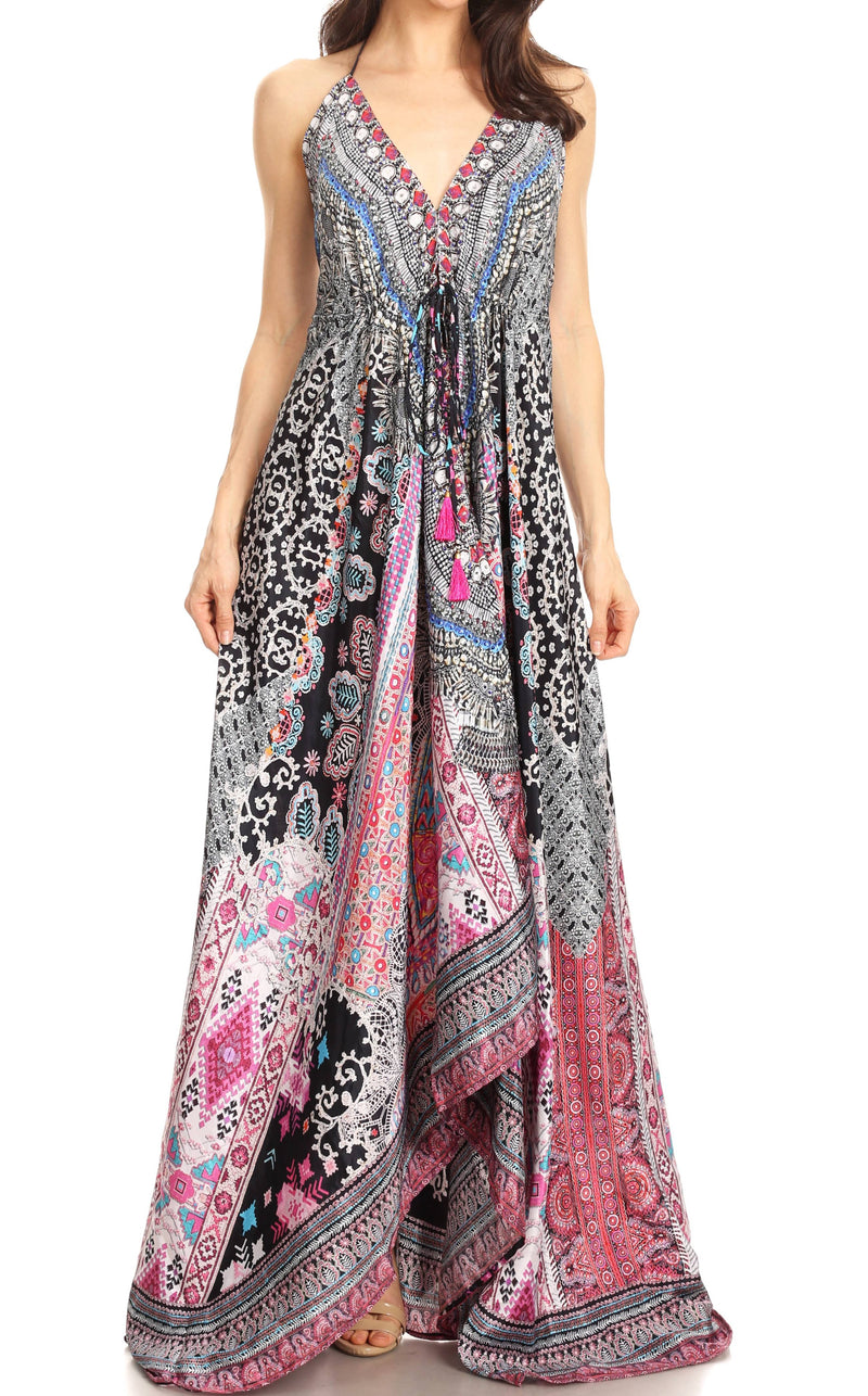 Sakkas Lizi Womens Maxi High-low Halter Handkerchief Long Dress Beach Party