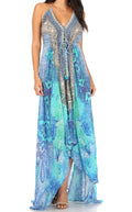 Sakkas Lizi Womens Maxi High-low Halter Handkerchief Long Dress Beach Party#color_JTU308-Turquoise