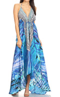Sakkas Lizi Womens Maxi High-low Halter Handkerchief Long Dress Beach Party#color_LVB235-Blue