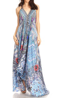 Sakkas Lizi Womens Maxi High-low Halter Handkerchief Long Dress Beach Party#color_ORB278-Blue