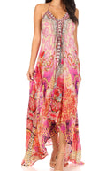 Sakkas Lizi Womens Maxi High-low Halter Handkerchief Long Dress Beach Party#color_ORM320-Multi