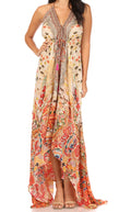 Sakkas Lizi Womens Maxi High-low Halter Handkerchief Long Dress Beach Party#color_ORM322-Multi