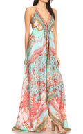 Sakkas Lizi Womens Maxi High-low Halter Handkerchief Long Dress Beach Party#color_ORTU230-Turquoise
