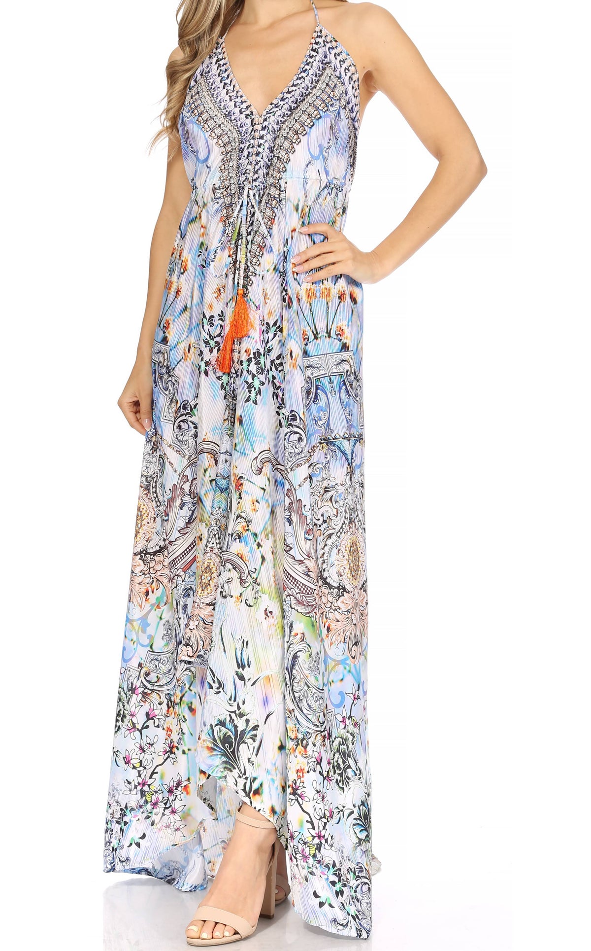 Sakkas Lizi Womens Maxi High-low Halter Handkerchief Long Dress Beach