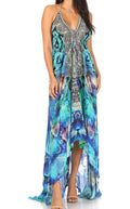 Sakkas Lizi Womens Maxi High-low Halter Handkerchief Long Dress Beach Party#color_SCB311-Blue
