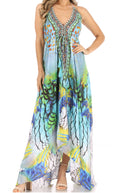 Sakkas Lizi Womens Maxi High-low Halter Handkerchief Long Dress Beach Party#color_SM128-Multi