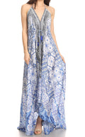 Sakkas Lizi Womens Maxi High-low Halter Handkerchief Long Dress Beach Party#color_TB269-Blue