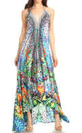 Sakkas Lizi Womens Maxi High-low Halter Handkerchief Long Dress Beach Party#color_TLM280-Multi