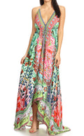 Sakkas Lizi Womens Maxi High-low Halter Handkerchief Long Dress Beach Party#color_TM208-Multi