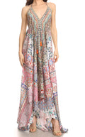 Sakkas Lizi Womens Maxi High-low Halter Handkerchief Long Dress Beach Party#color_TM262-Multi