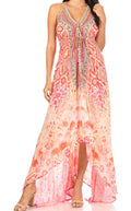 Sakkas Lizi Womens Maxi High-low Halter Handkerchief Long Dress Beach Party#color_TPI317-Pink