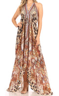 Sakkas Lizi Womens Maxi High-low Halter Handkerchief Long Dress Beach Party#color_TRBR274-Brown