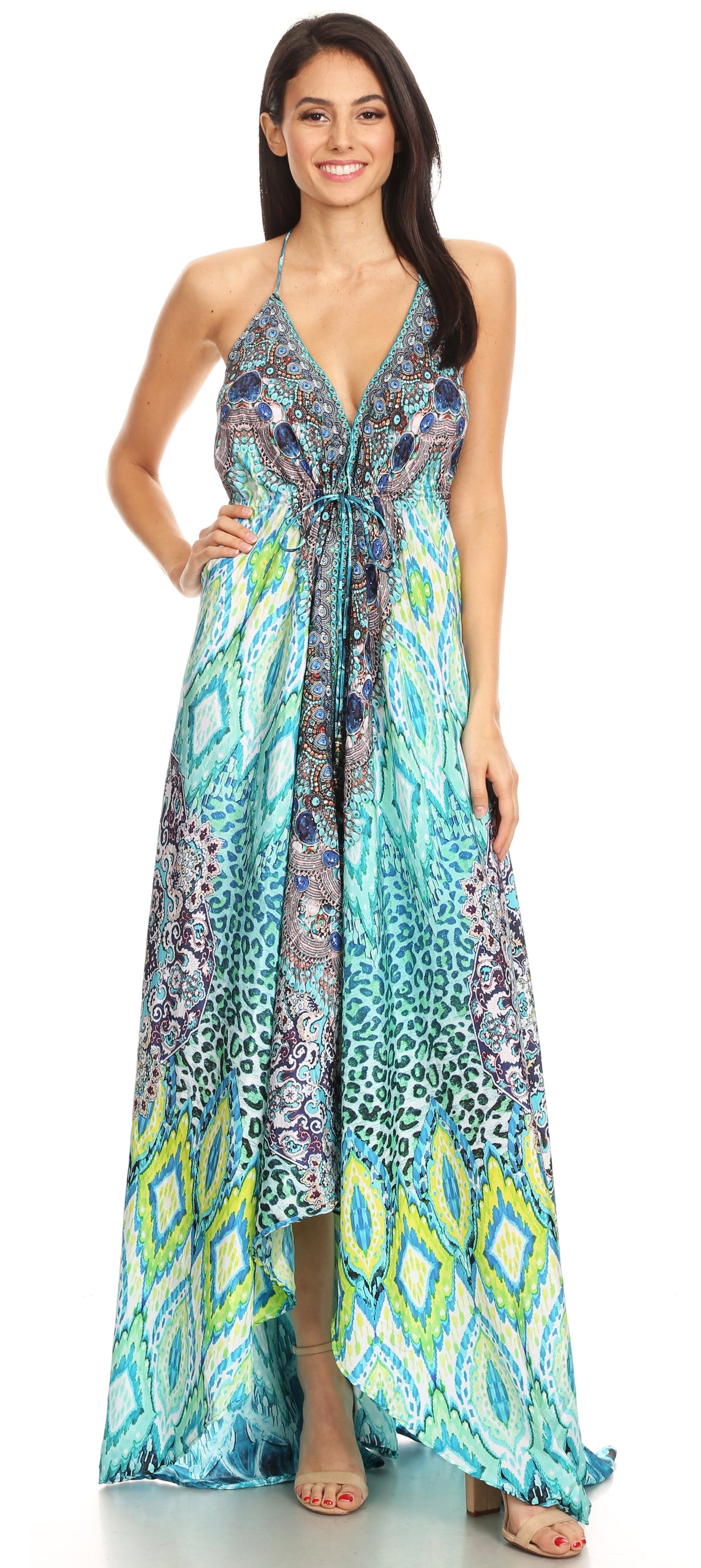 Sakkas Lizi Womens Maxi High-low Halter Handkerchief Long Dress Beach