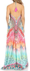 Sakkas Lizi Womens Maxi High-low Halter Handkerchief Long Dress Beach Party