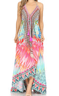 Sakkas Lizi Womens Maxi High-low Halter Handkerchief Long Dress Beach Party#color_TRM231-Multi