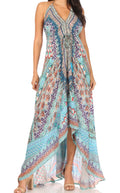 Sakkas Lizi Womens Maxi High-low Halter Handkerchief Long Dress Beach Party#color_TRM323-Multi
