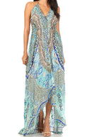Sakkas Lizi Womens Maxi High-low Halter Handkerchief Long Dress Beach Party#color_TTU315-Turquoise
