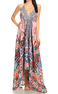 Sakkas Lizi Womens Maxi High-low Halter Handkerchief Long Dress Beach Party#color_UM209-Multi