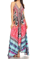 Sakkas Lizi Womens Maxi High-low Halter Handkerchief Long Dress Beach Party#color_UM232-Multi