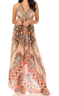 Sakkas Lizi Womens Maxi High-low Halter Handkerchief Long Dress Beach Party#color_UM304-Multi