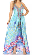Sakkas Lizi Womens Maxi High-low Halter Handkerchief Long Dress Beach Party#color_WT39-Turquoise