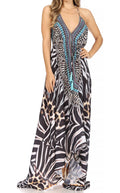 Sakkas Lizi Womens Maxi High-low Halter Handkerchief Long Dress Beach Party#color_ZBK229-Black
