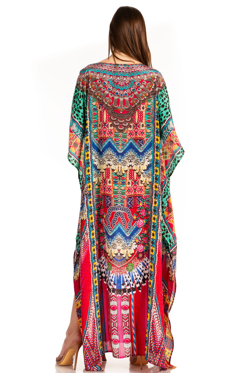 Sakkas Jabari Women's Maxi Short Sleeve Long Beach Kaftan Dress Boho Loose Gown