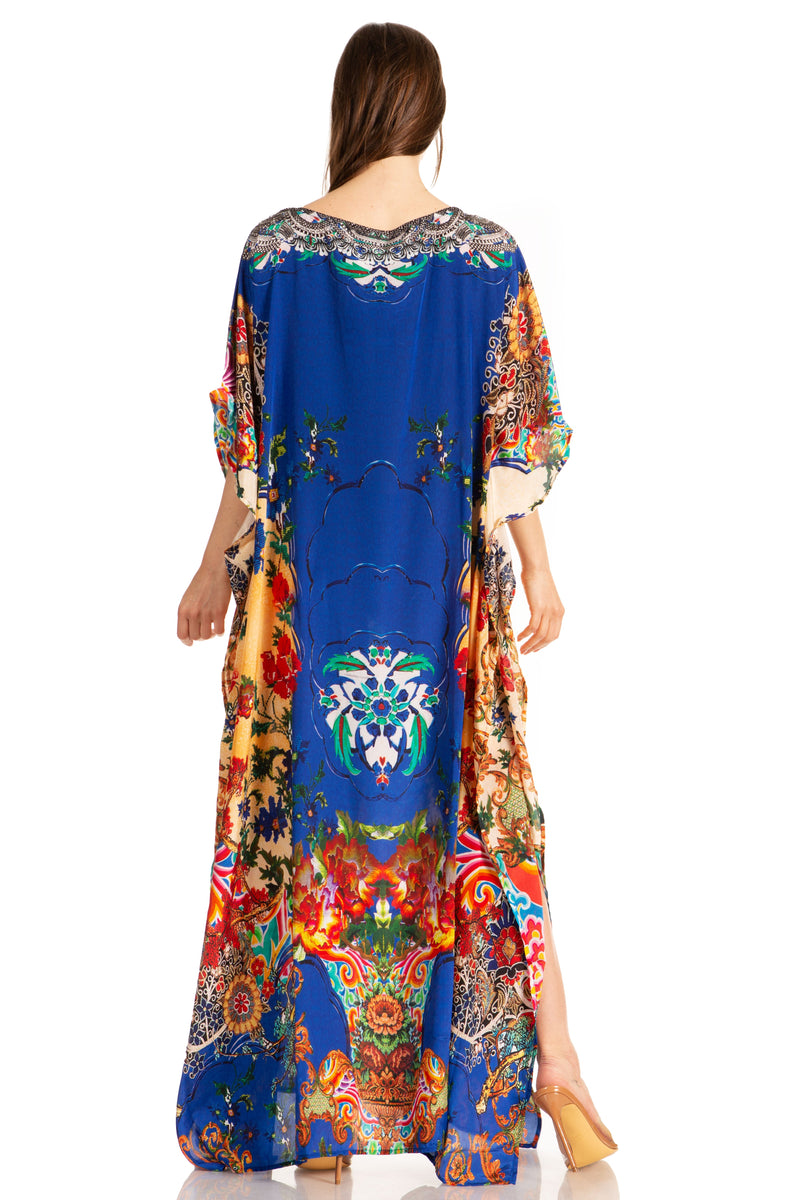 Sakkas Jabari Women's Maxi Short Sleeve Long Beach Kaftan Dress Boho Loose Gown