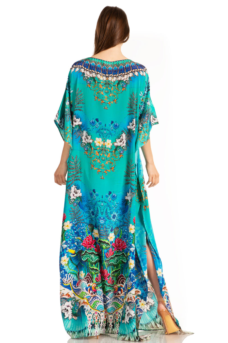 Sakkas Jabari Women's Maxi Short Sleeve Long Beach Kaftan Dress Boho Loose Gown