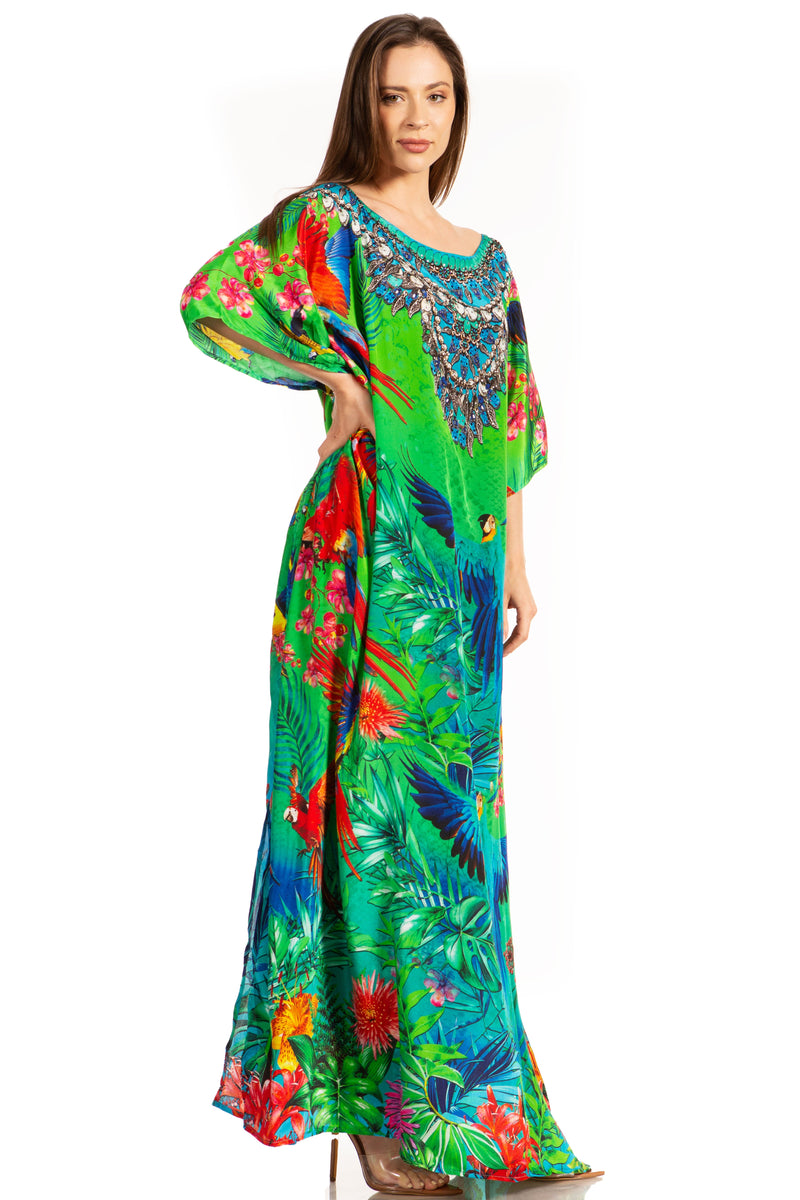 Sakkas Jabari Women's Maxi Short Sleeve Long Beach Kaftan Dress Boho Loose Gown