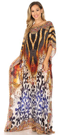 Sakkas Jabari Women's Maxi Short Sleeve Long Beach Kaftan Dress Boho Loose Gown