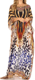 Sakkas Jabari Women's Maxi Short Sleeve Long Beach Kaftan Dress Boho Loose Gown#color_OW15-White 