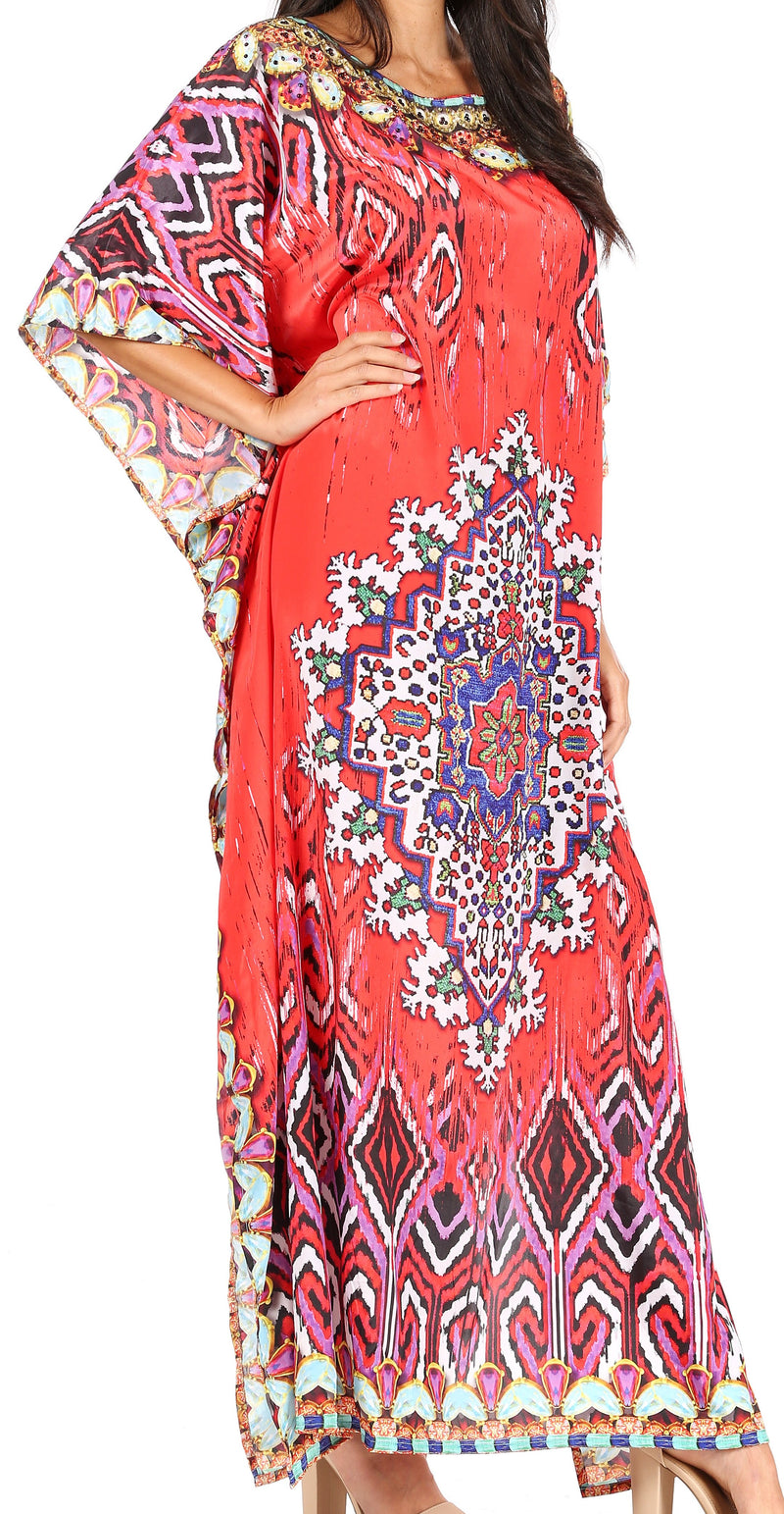 Sakkas Jabari Women's Maxi Short Sleeve Long Beach Kaftan Dress Boho Loose Gown