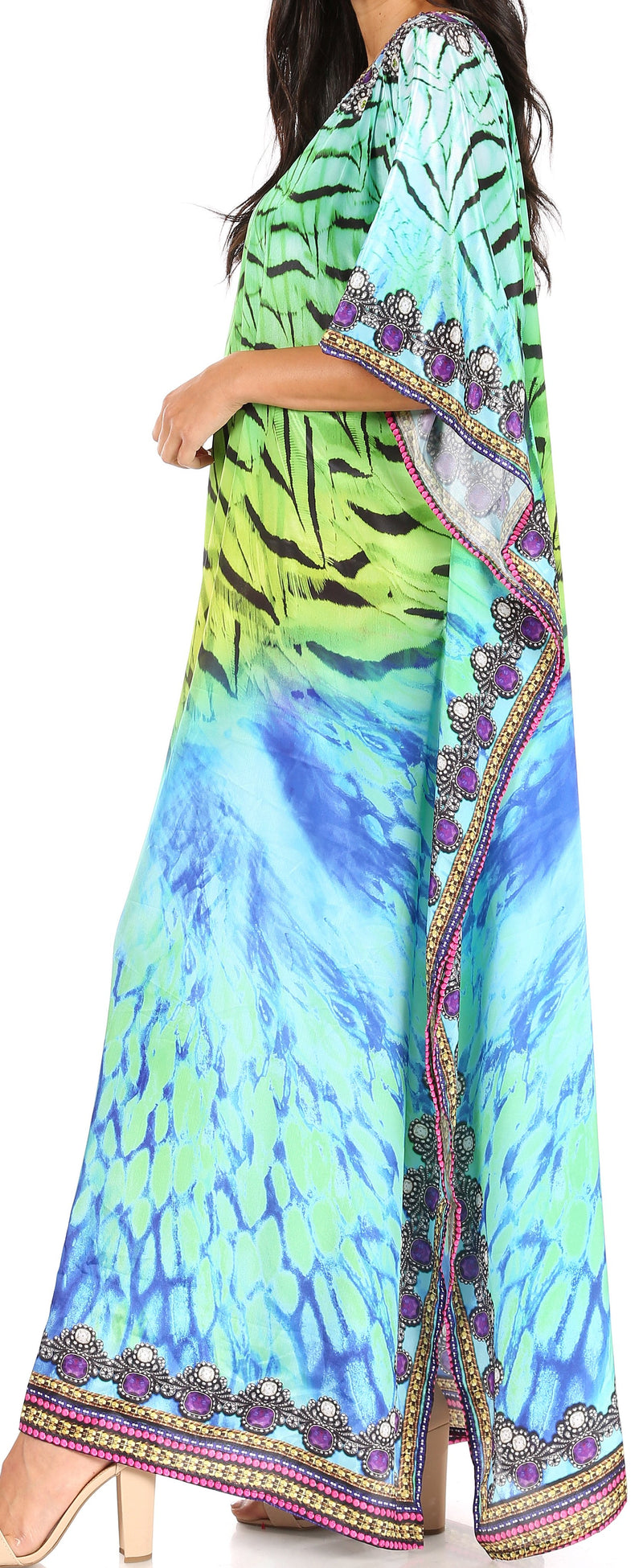 Sakkas Jabari Women's Maxi Short Sleeve Long Beach Kaftan Dress Boho Loose Gown