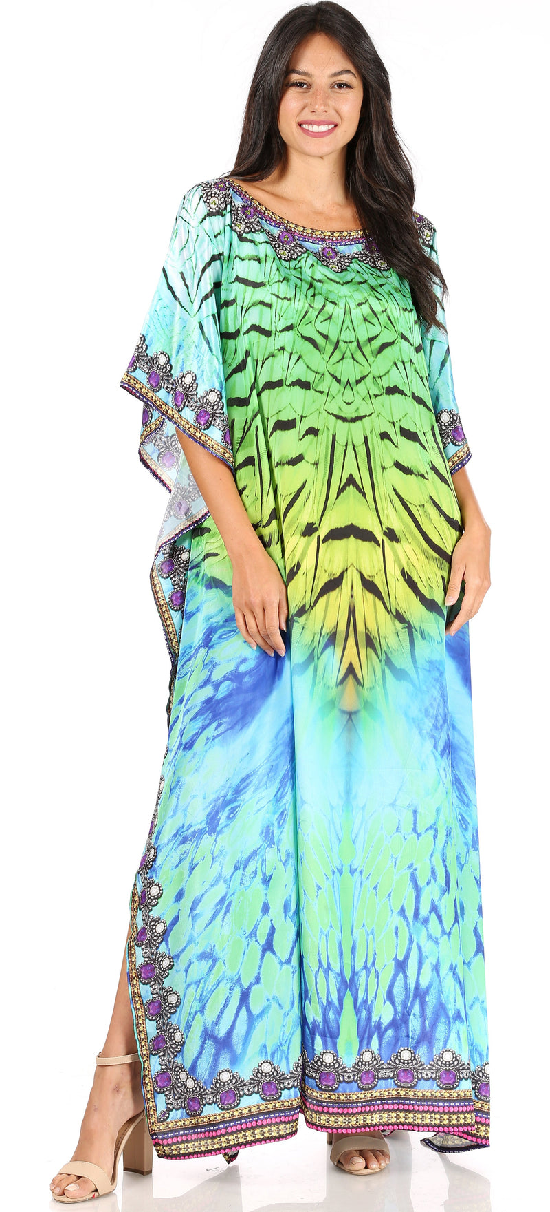 Sakkas Jabari Women's Maxi Short Sleeve Long Beach Kaftan Dress Boho Loose Gown