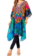 Sakkas Jenni Women's Mid Length Boho Caftan Kaftan Dress Cover up Flowy Rhinestone#color_502