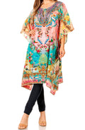 Sakkas Jenni Women's Mid Length Boho Caftan Kaftan Dress Cover up Flowy Rhinestone#color_503
