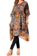Sakkas Jenni Women's Mid Length Boho Caftan Kaftan Dress Cover up Flowy Rhinestone