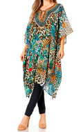 Sakkas Jenni Women's Mid Length Boho Caftan Kaftan Dress Cover up Flowy Rhinestone#color_509
