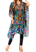 Sakkas Jenni Women's Mid Length Boho Caftan Kaftan Dress Cover up Flowy Rhinestone#color_510