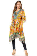 Sakkas Jenni Women's Mid Length Boho Caftan Kaftan Dress Cover up Flowy Rhinestone