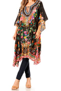 Sakkas Jenni Women's Mid Length Boho Caftan Kaftan Dress Cover up Flowy Rhinestone#color_533