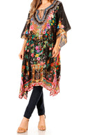 Sakkas Jenni Women's Mid Length Boho Caftan Kaftan Dress Cover up Flowy Rhinestone