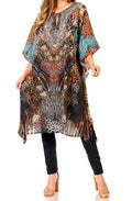 Sakkas Jenni Women's Mid Length Boho Caftan Kaftan Dress Cover up Flowy Rhinestone#color_537