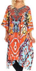 Sakkas Jenni Women's Mid Length Boho Caftan Kaftan Dress Cover up Flowy Rhinestone#color_IR2-Red